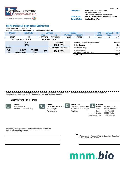 USA Texas Medina Electric rachunek za usługi komunalne szablon w formacie Word i PDF